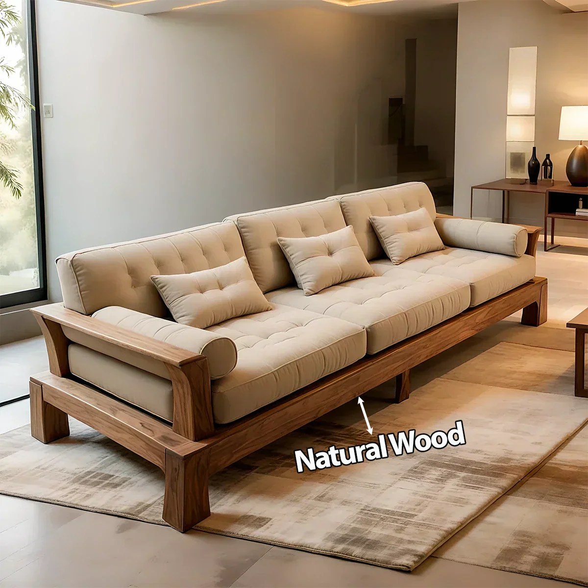 Handcrafted Solid Wood Cotton Sofa – Minimalist Rustic Modern Style - Rustiracraft 