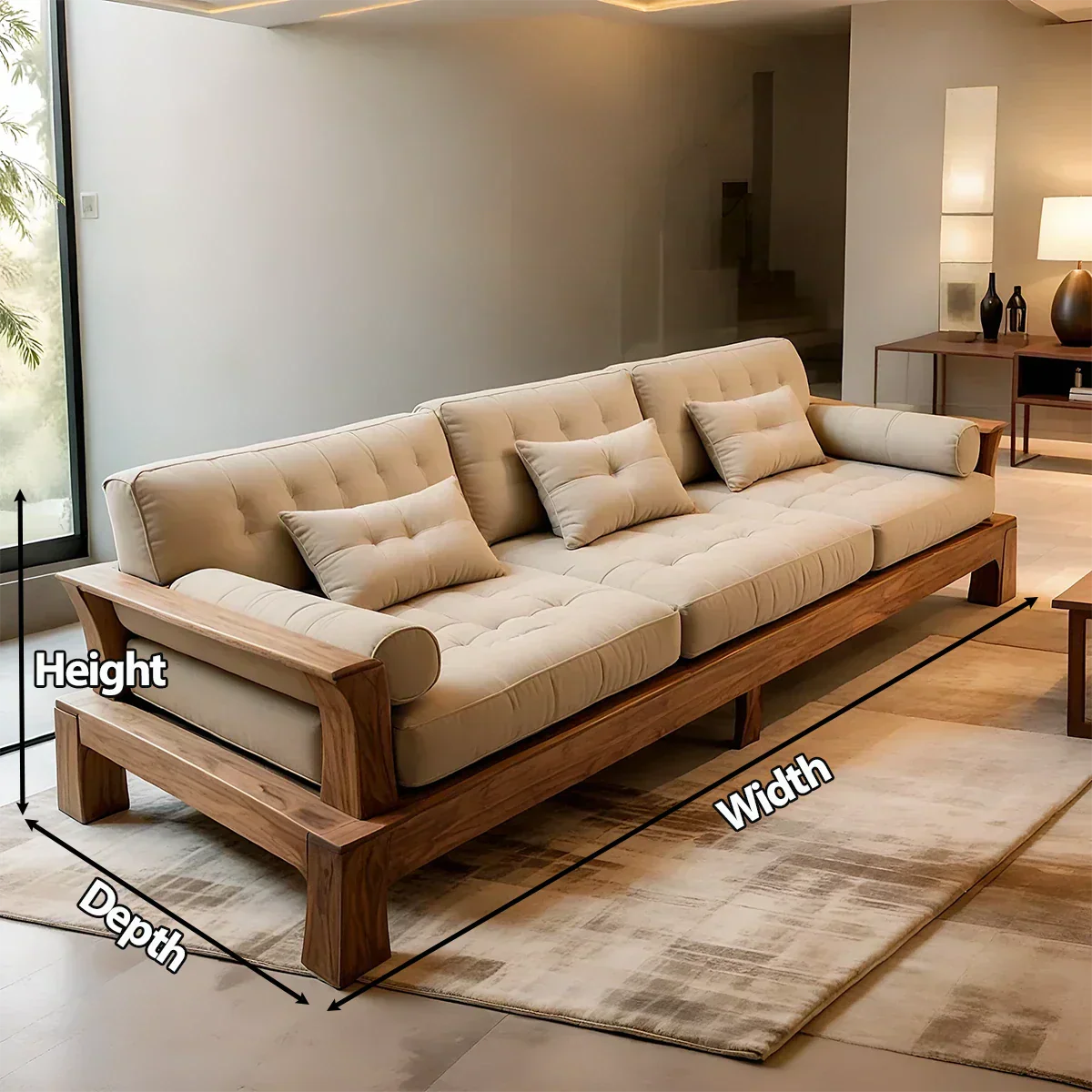 Handcrafted Solid Wood Cotton Sofa – Minimalist Rustic Modern Style - Rustiracraft 