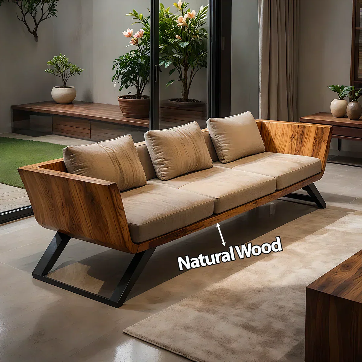 Handcrafted Solid Wood Cotton Sofa – Modern Minimalist Comfort - Rustiracraft 