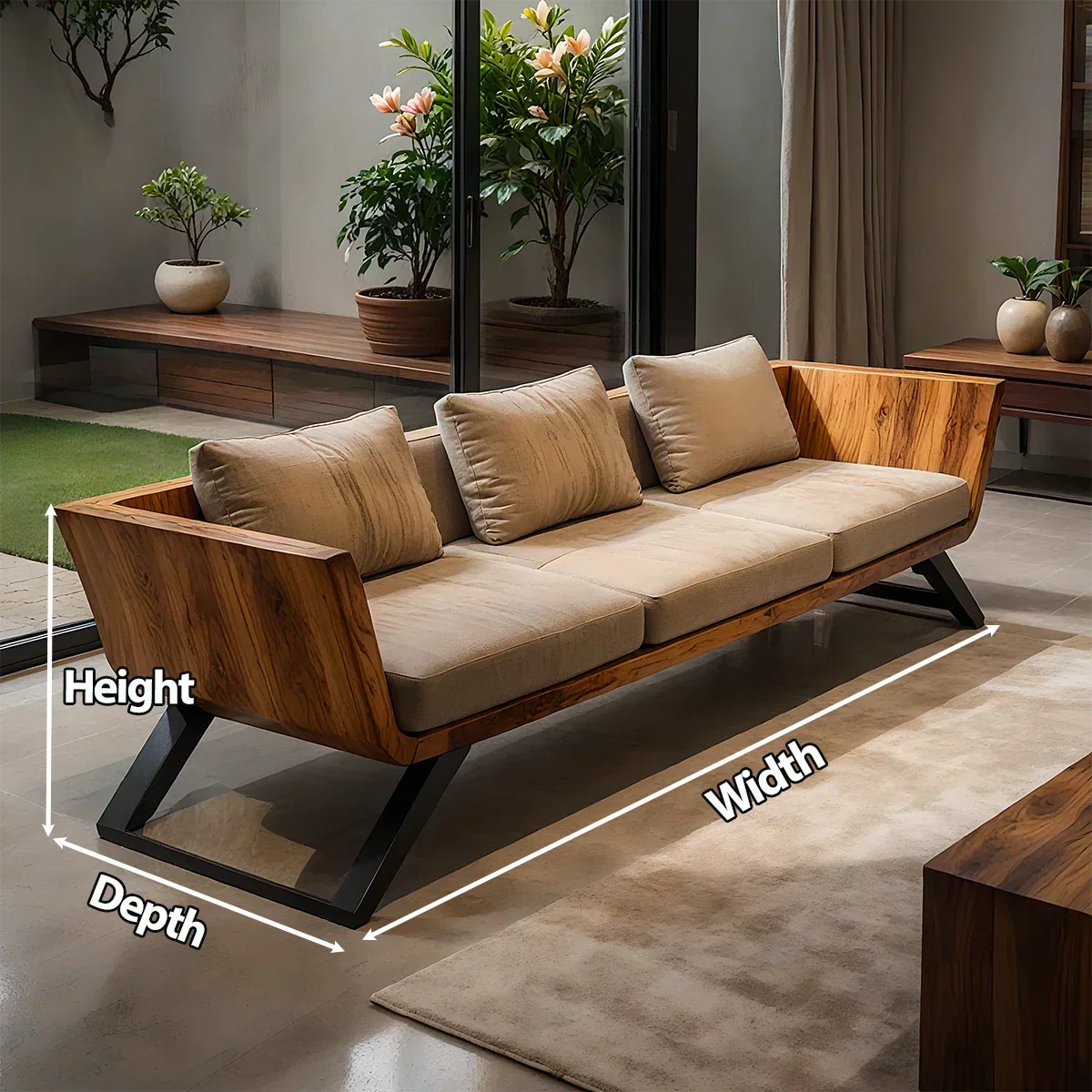 Handcrafted Solid Wood Cotton Sofa – Modern Minimalist Comfort - Rustiracraft 