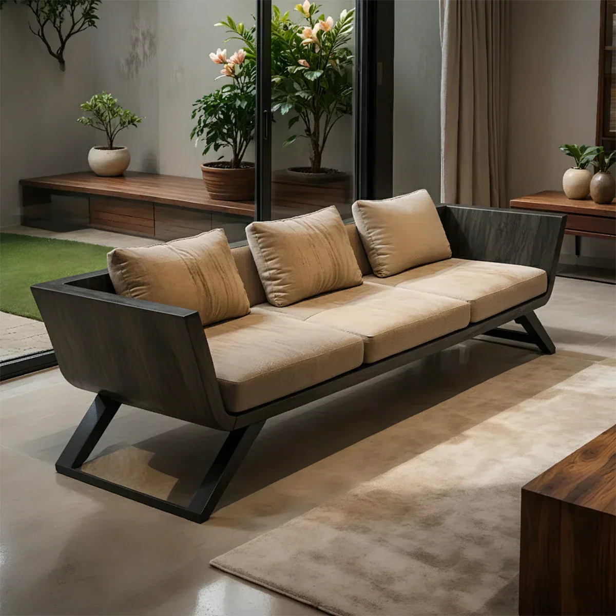 Handcrafted Solid Wood Cotton Sofa – Modern Minimalist Comfort - Rustiracraft 