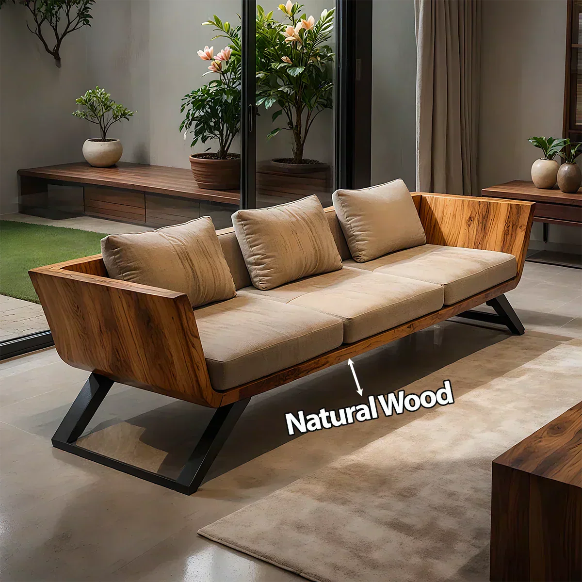Handcrafted Solid Wood Cotton Sofa – Modern Minimalist Comfort - Rustiracraft