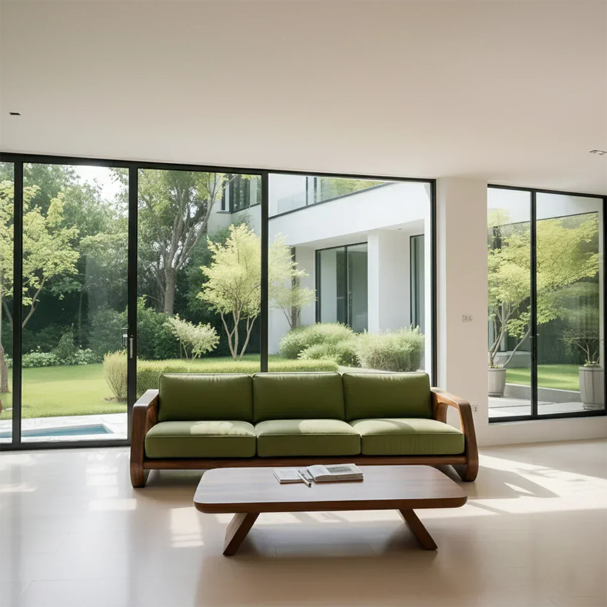 Handcrafted Solid Wood Cotton Sofa – Rustic Green Modern Design - Rustiracraft 