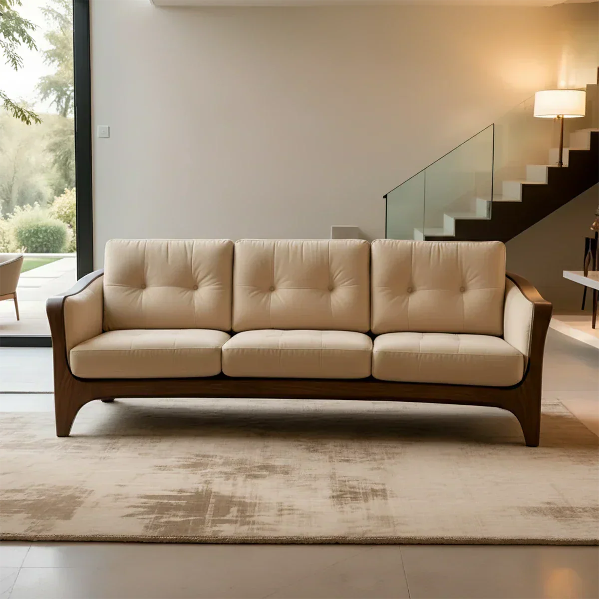 Handcrafted Solid Wood Cotton Sofa – Rustic Modern Comfort - Rustiracraft 