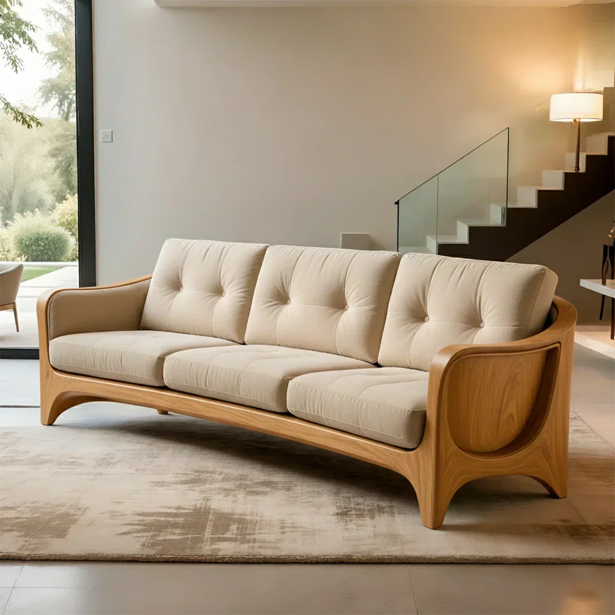 Handcrafted Solid Wood Cotton Sofa – Rustic Modern Comfort - Rustiracraft 