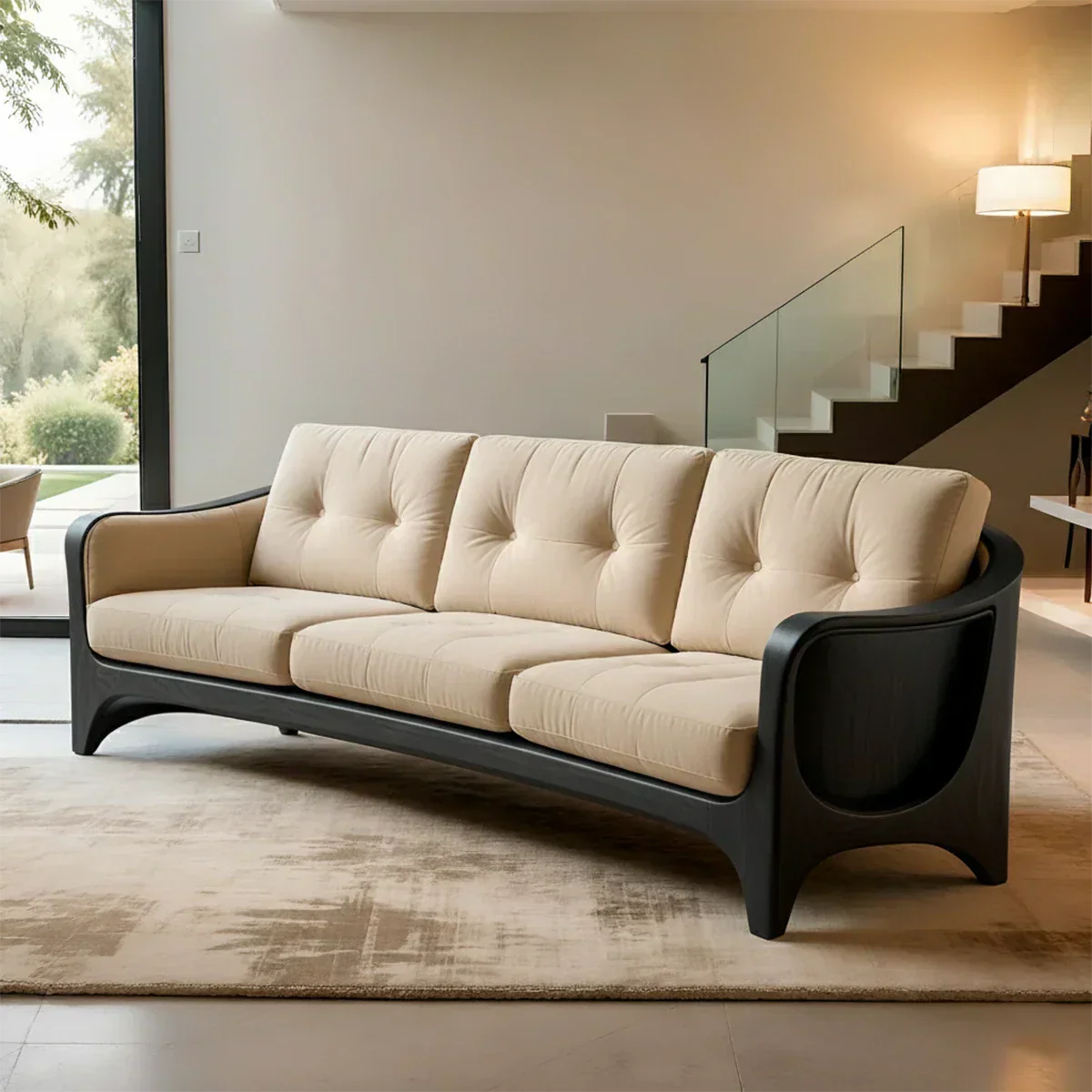 Handcrafted Solid Wood Cotton Sofa – Rustic Modern Comfort - Rustiracraft 