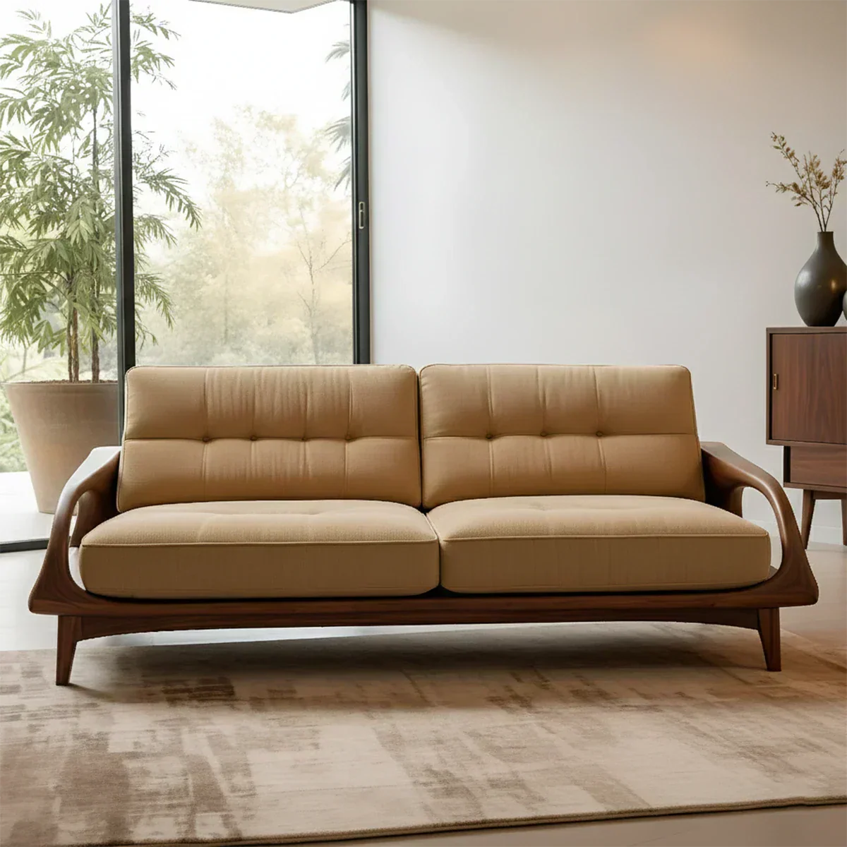Handcrafted Solid Wood Cotton Sofa – Rustic Modern Lounge Design - Rustiracraft 