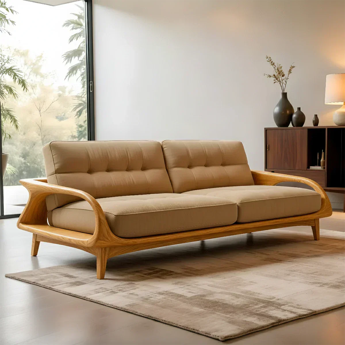 Handcrafted Solid Wood Cotton Sofa – Rustic Modern Lounge Design - Rustiracraft 