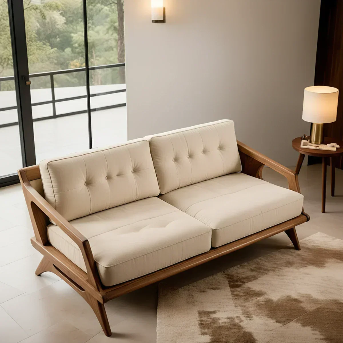 Handcrafted Solid Wood Cotton Sofa – Rustic Modern Minimalist Design - Rustiracraft 