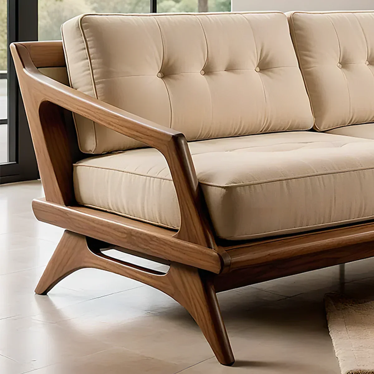 Handcrafted Solid Wood Cotton Sofa – Rustic Modern Minimalist Design - Rustiracraft 