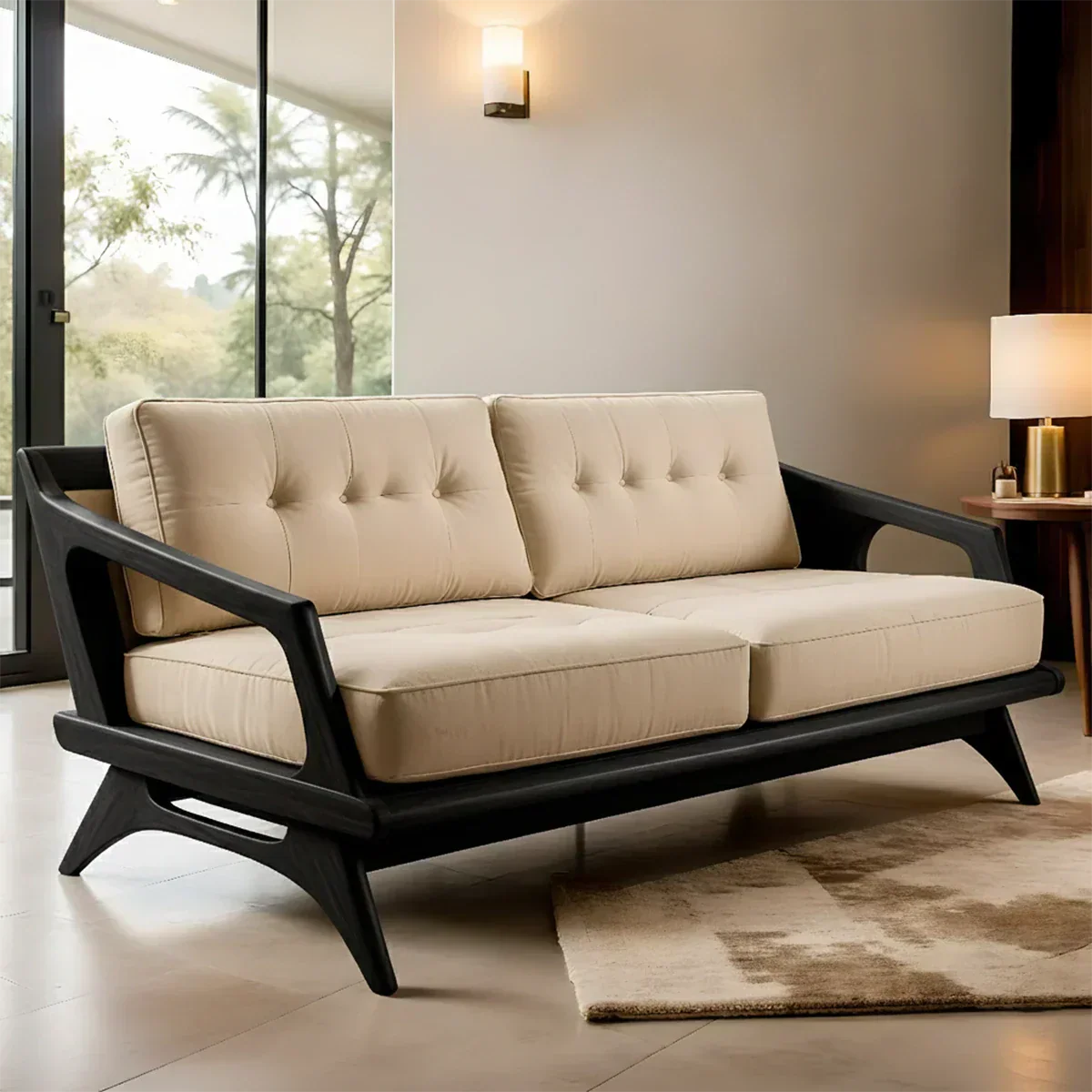 Handcrafted Solid Wood Cotton Sofa – Rustic Modern Minimalist Design - Rustiracraft 