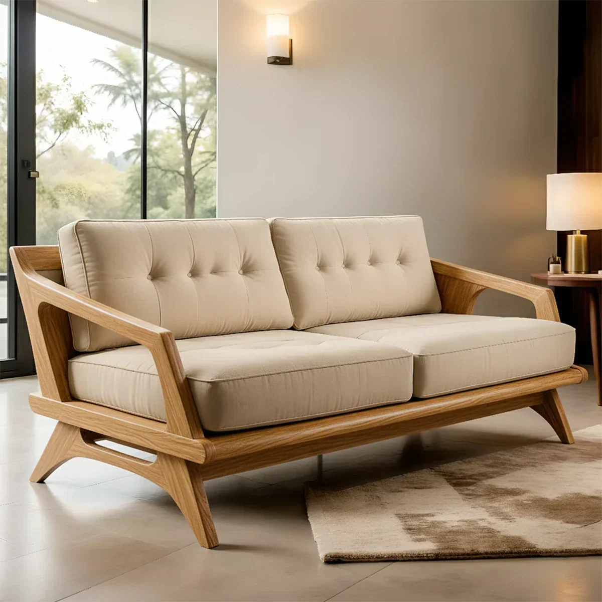 Handcrafted Solid Wood Cotton Sofa – Rustic Modern Minimalist Design - Rustiracraft 