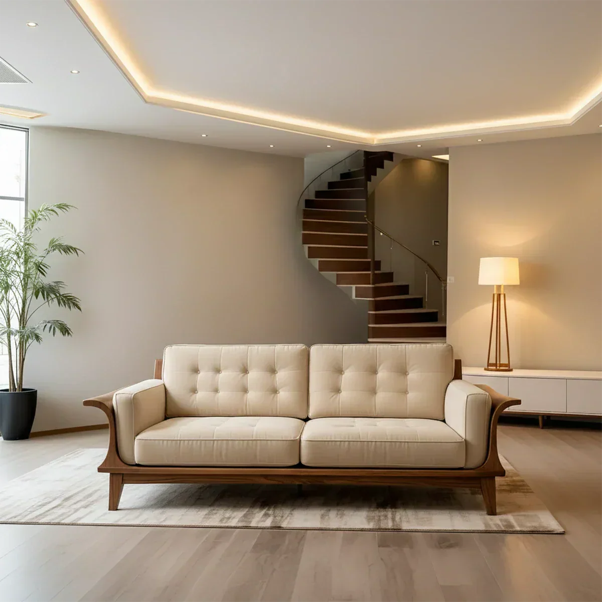 Handcrafted Solid Wood Cotton Sofa – Rustic Modern Minimalist Design - Rustiracraft 