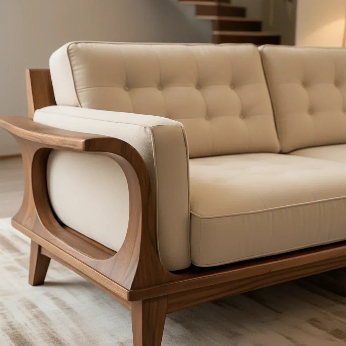 Handcrafted Solid Wood Cotton Sofa – Rustic Modern Minimalist Design - Rustiracraft 