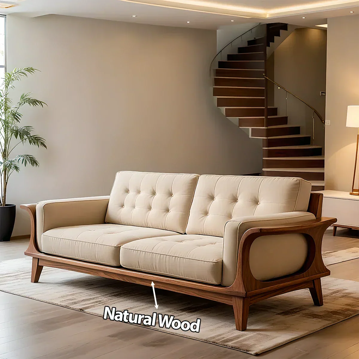 Handcrafted Solid Wood Cotton Sofa – Rustic Modern Minimalist Design - Rustiracraft 
