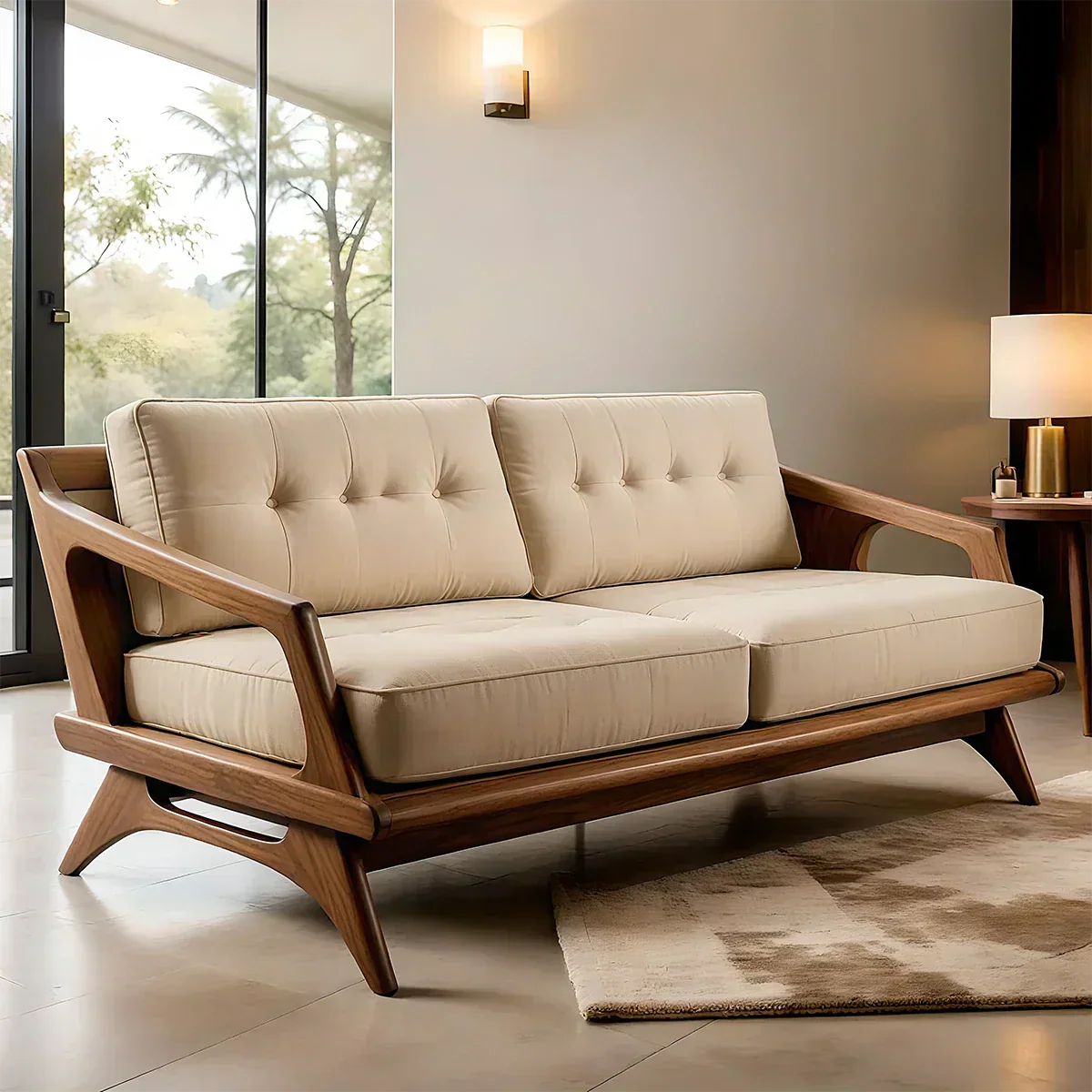Handcrafted Solid Wood Cotton Sofa – Rustic Modern Minimalist Design - Rustiracraft