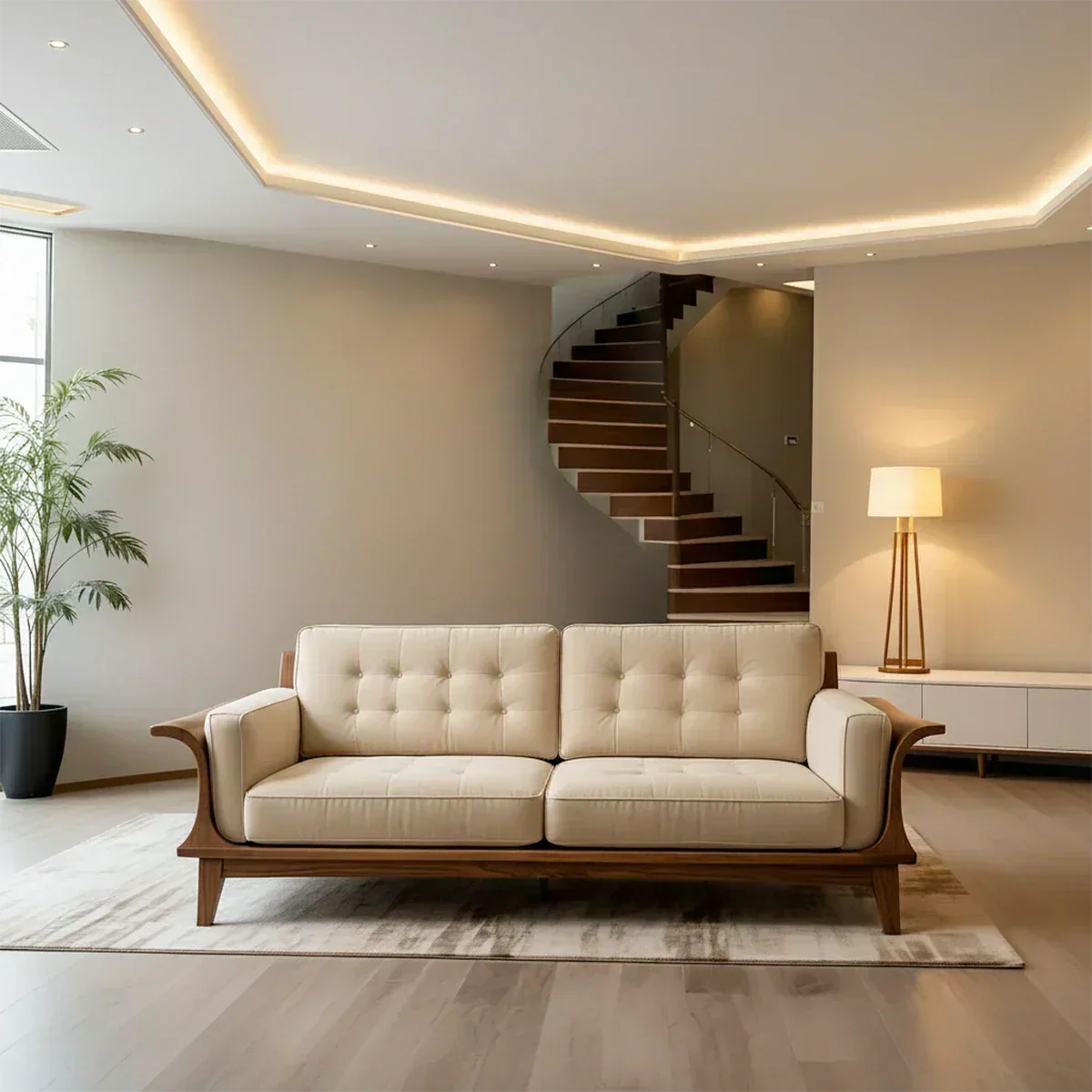 Handcrafted Solid Wood Cotton Sofa – Rustic Modern Minimalist Design - Rustiracraft