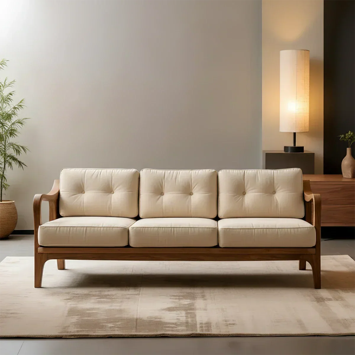 Handcrafted Solid Wood Cotton Sofa – Rustic Modern Minimalist - Rustiracraft 