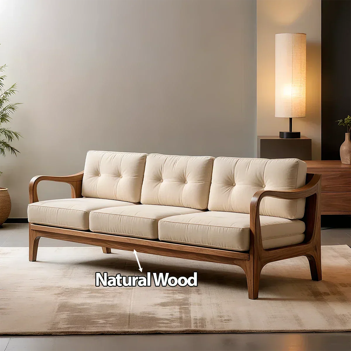 Handcrafted Solid Wood Cotton Sofa – Rustic Modern Minimalist - Rustiracraft 