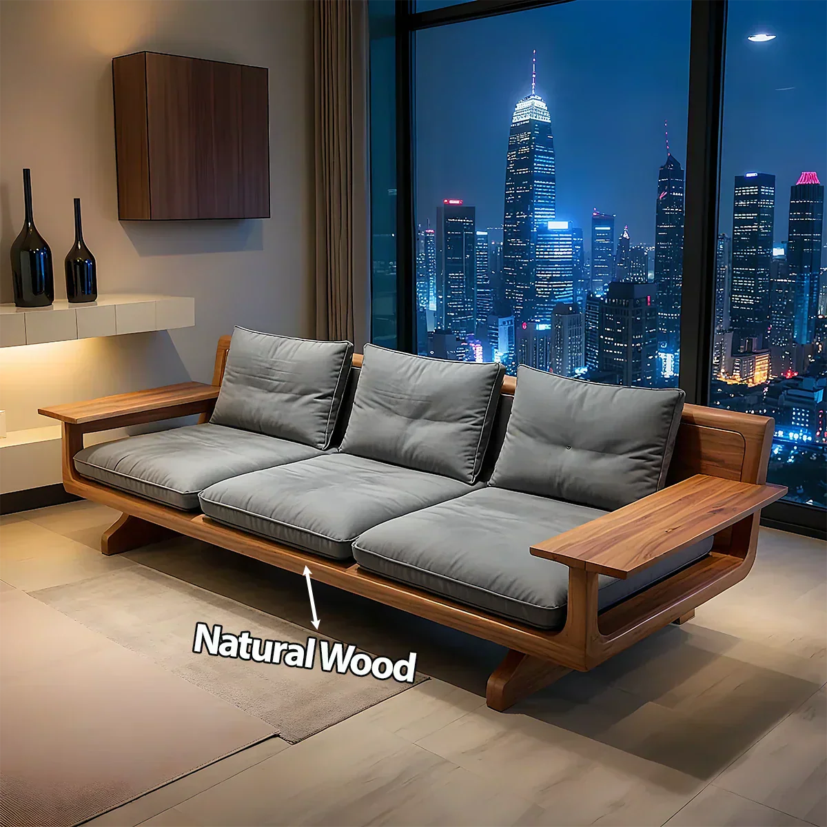Handcrafted Solid Wood Cotton Sofa – Rustic Modern Minimalist - Rustiracraft 