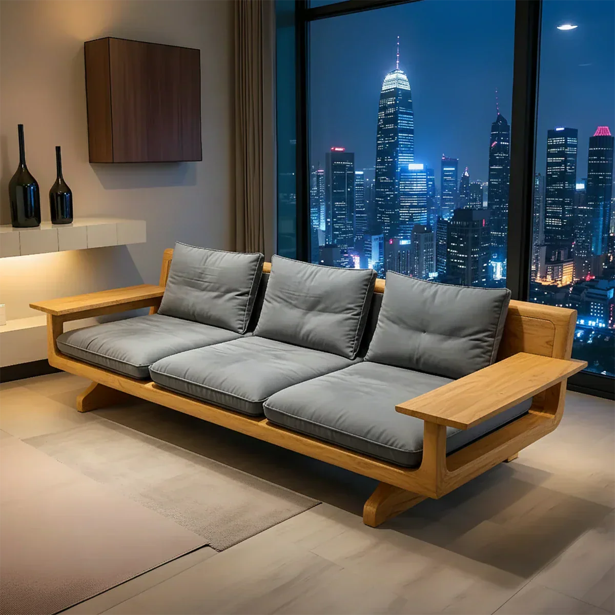 Handcrafted Solid Wood Cotton Sofa – Rustic Modern Minimalist - Rustiracraft 