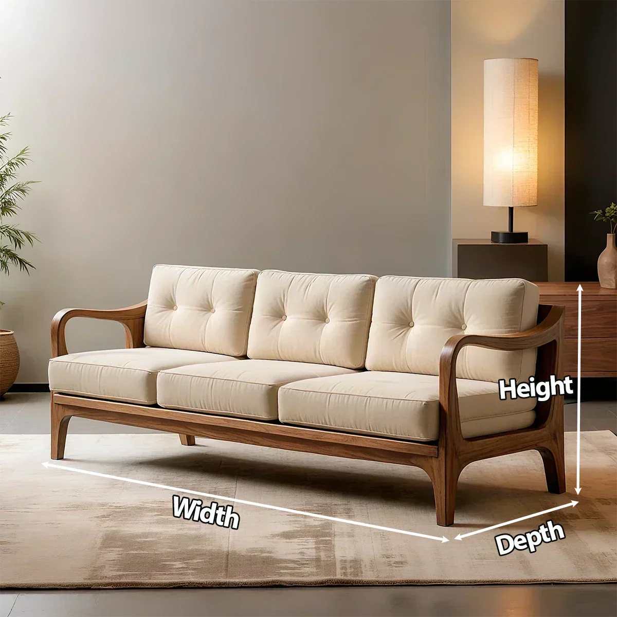 Handcrafted Solid Wood Cotton Sofa – Rustic Modern Minimalist - Rustiracraft