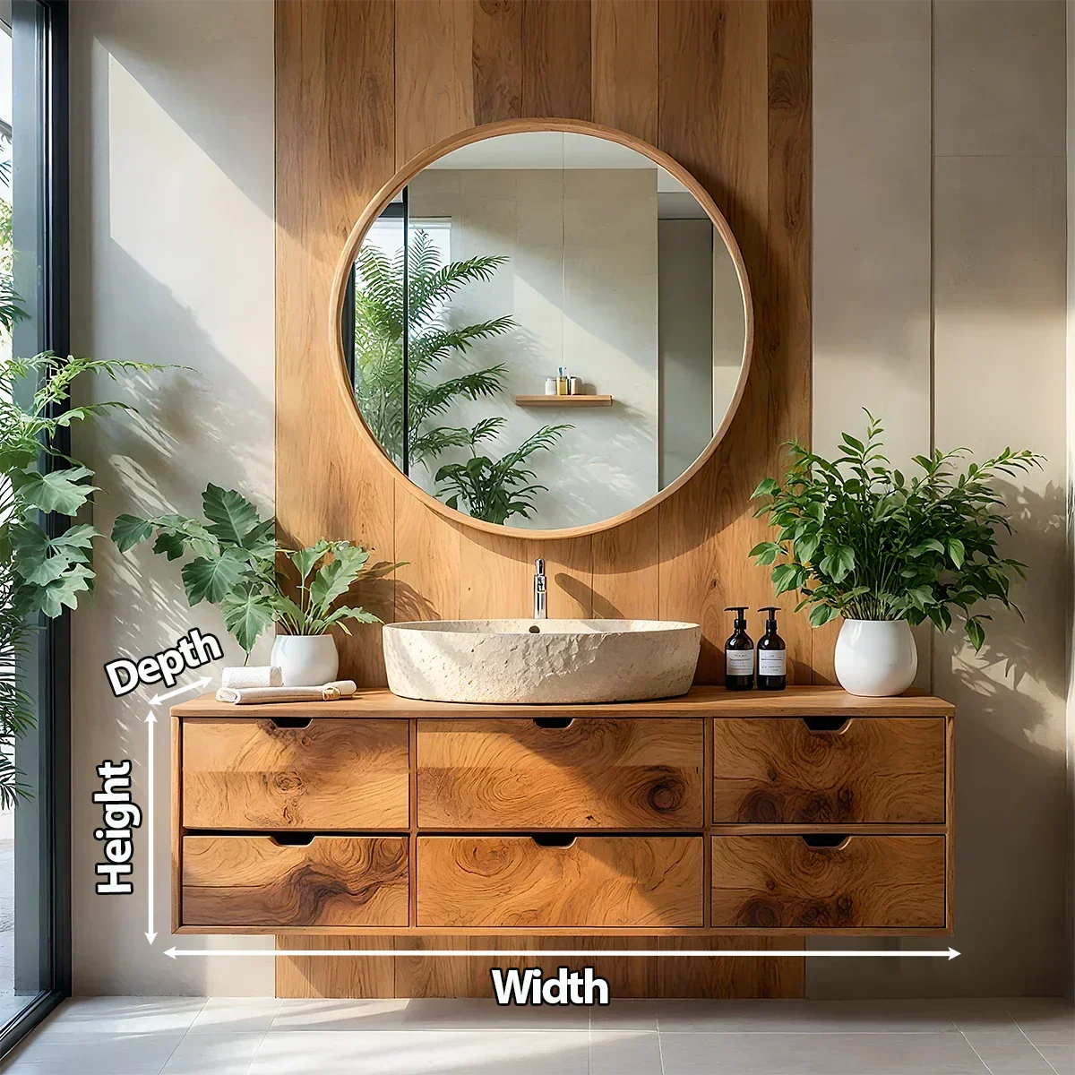 Handcrafted Solid Wood Floating Vanity with Stone Basin - Rustiracraft 