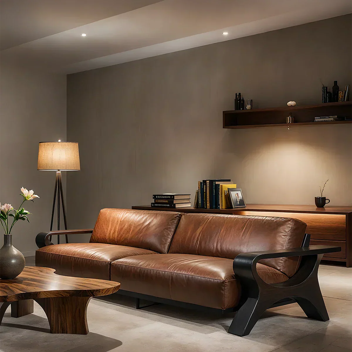 Handcrafted Solid Wood Leather Sofa – Modern Rustic Elegance - Rustiracraft 