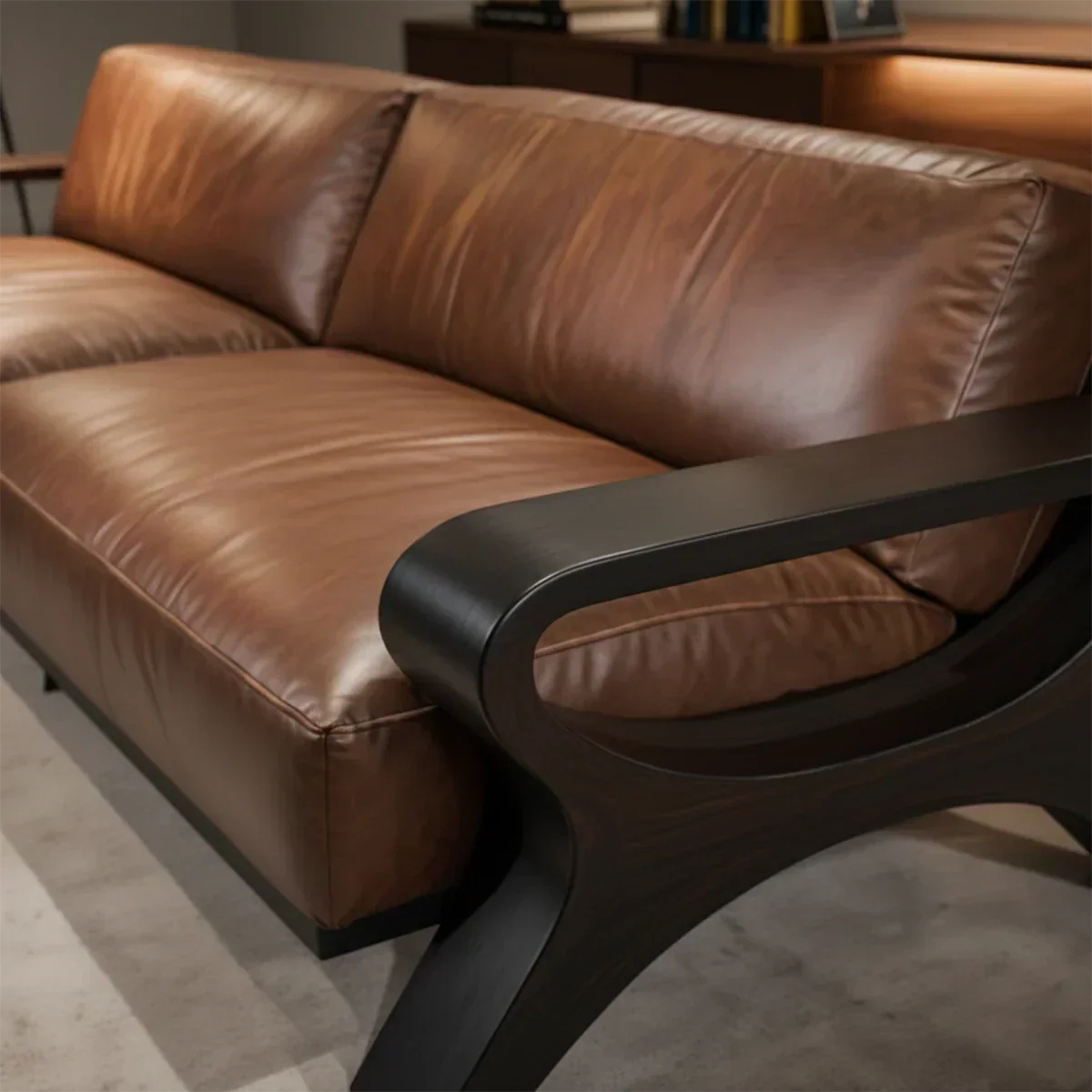 Handcrafted Solid Wood Leather Sofa – Modern Rustic Elegance - Rustiracraft 