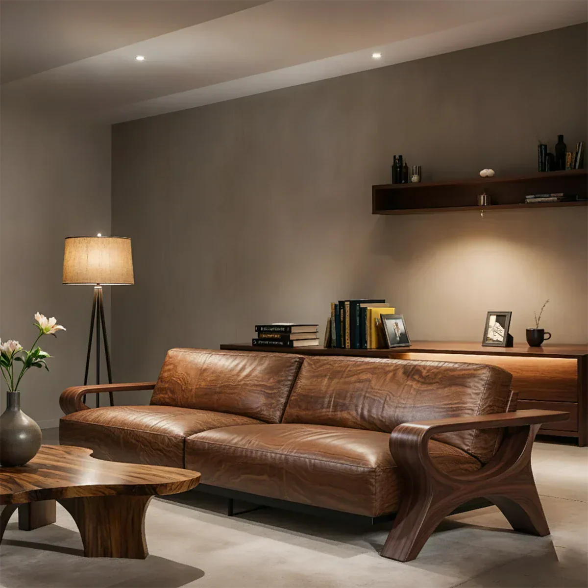 Handcrafted Solid Wood Leather Sofa – Modern Rustic Elegance - Rustiracraft 
