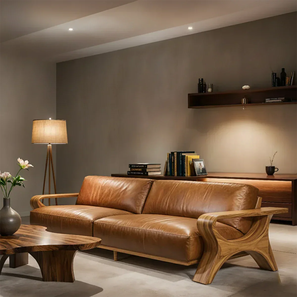 Handcrafted Solid Wood Leather Sofa – Modern Rustic Elegance - Rustiracraft 
