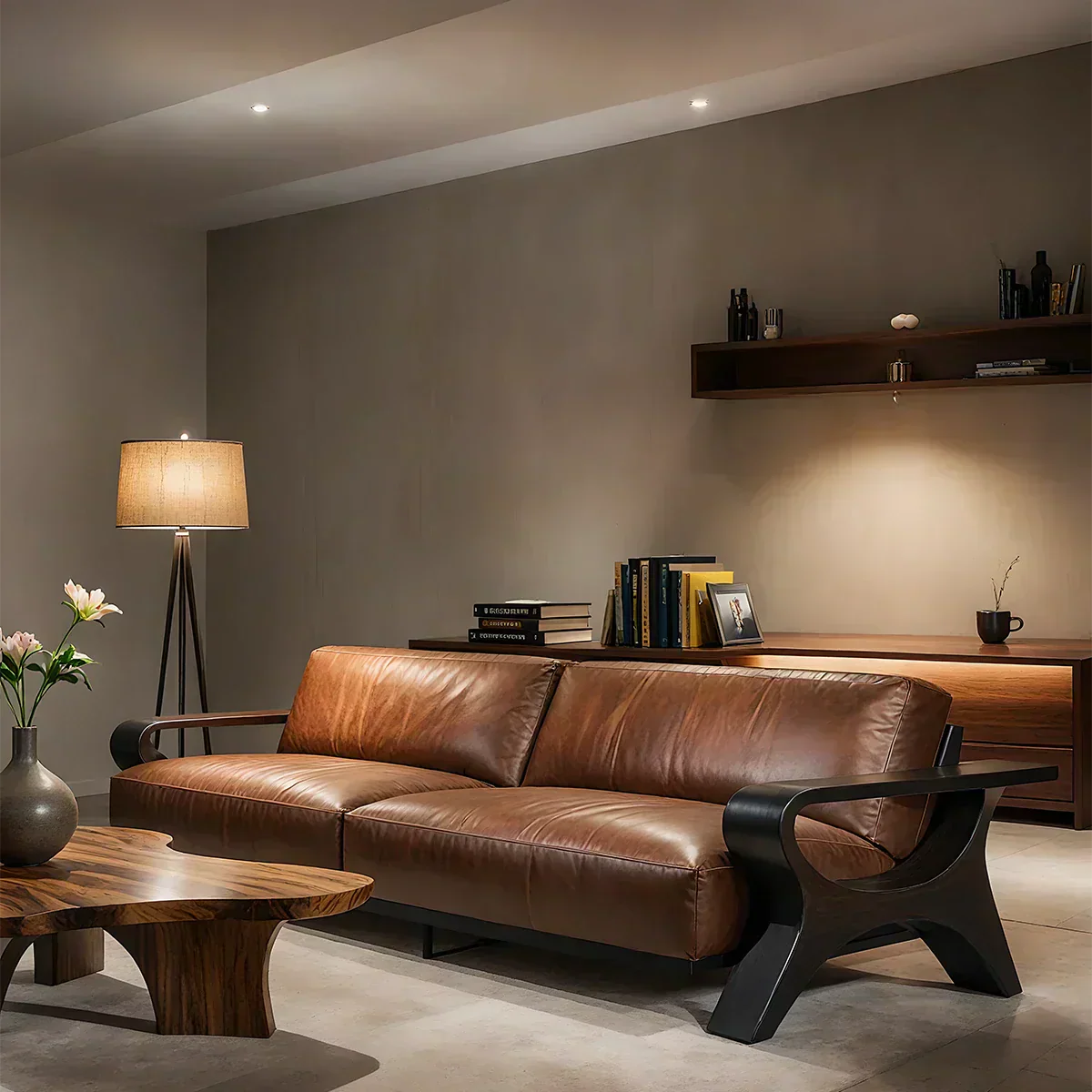 Handcrafted Solid Wood Leather Sofa – Modern Rustic Elegance - Rustiracraft