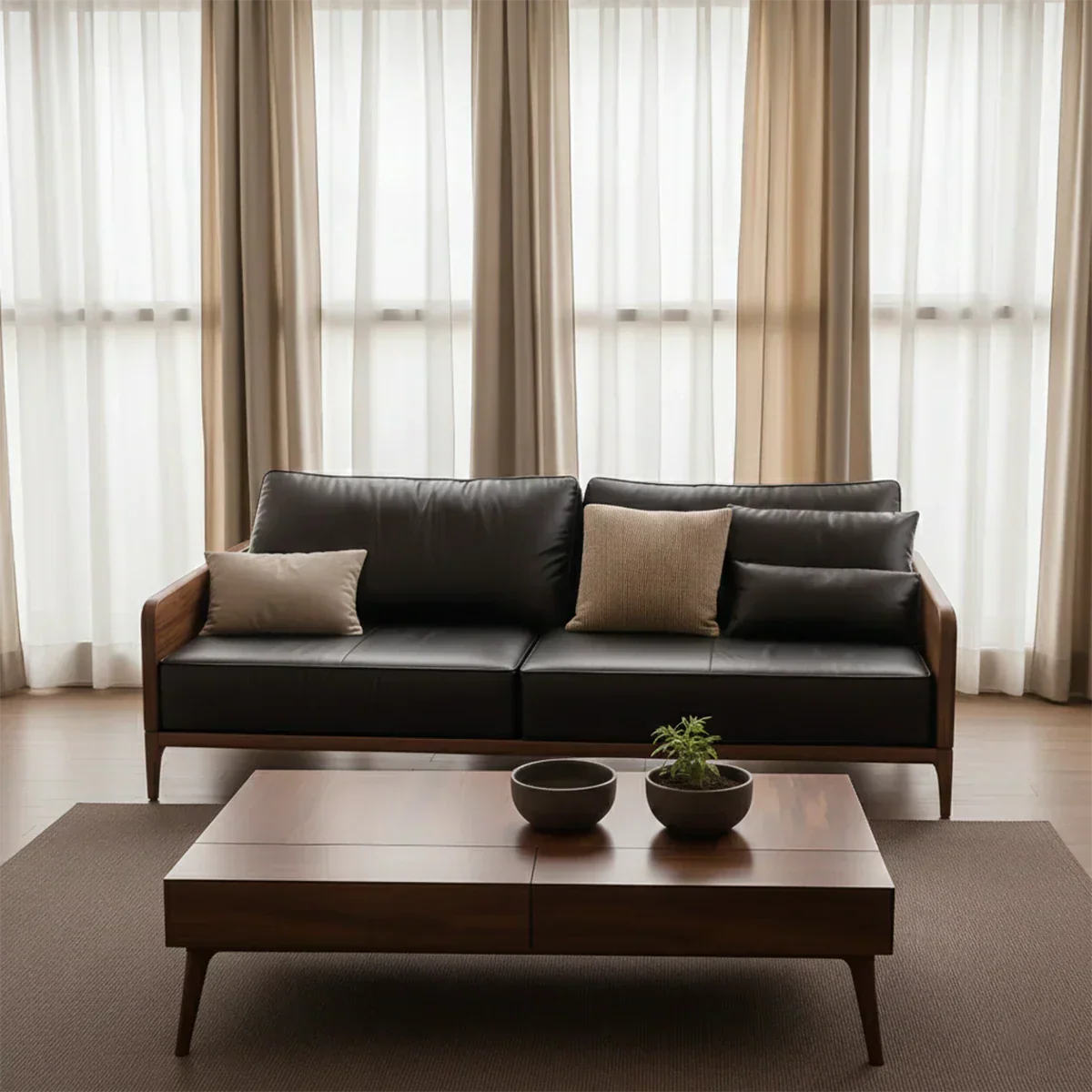 Handcrafted Solid Wood Leather Sofa – Premium Modern Design - Rustiracraft 