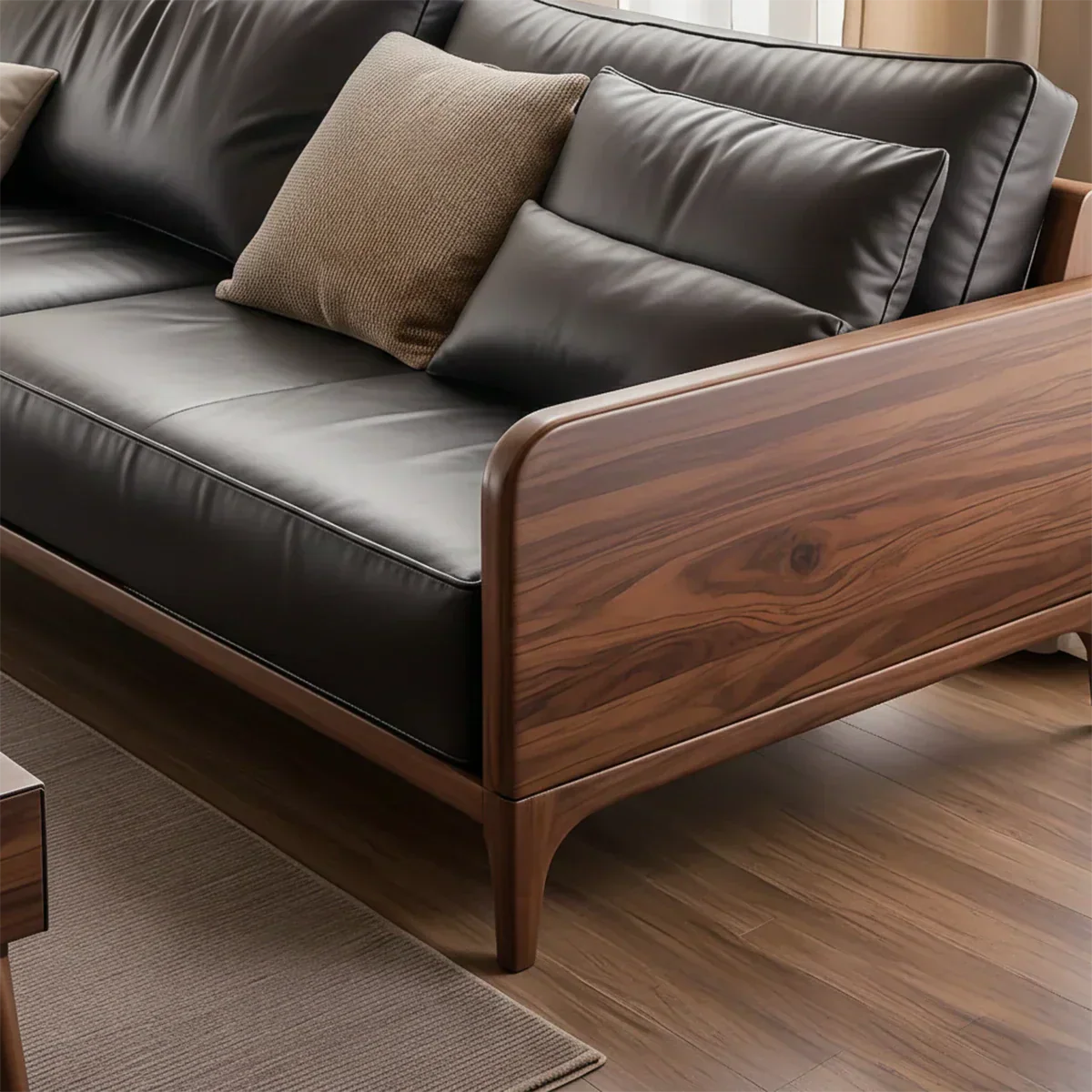 Handcrafted Solid Wood Leather Sofa – Premium Modern Design - Rustiracraft 