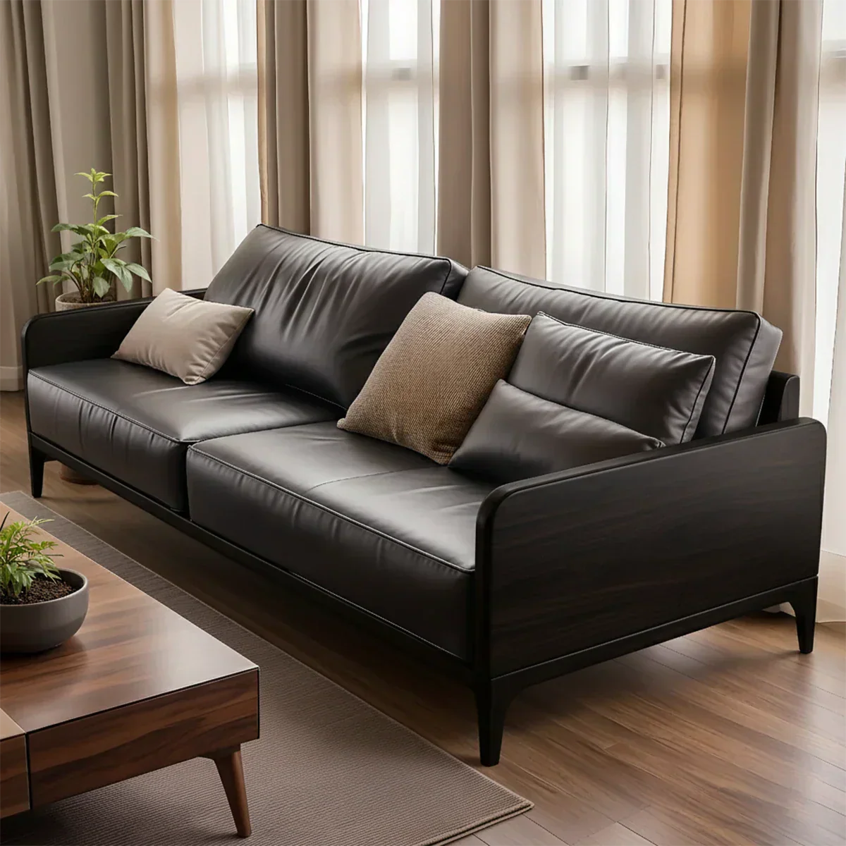 Handcrafted Solid Wood Leather Sofa – Premium Modern Design - Rustiracraft 