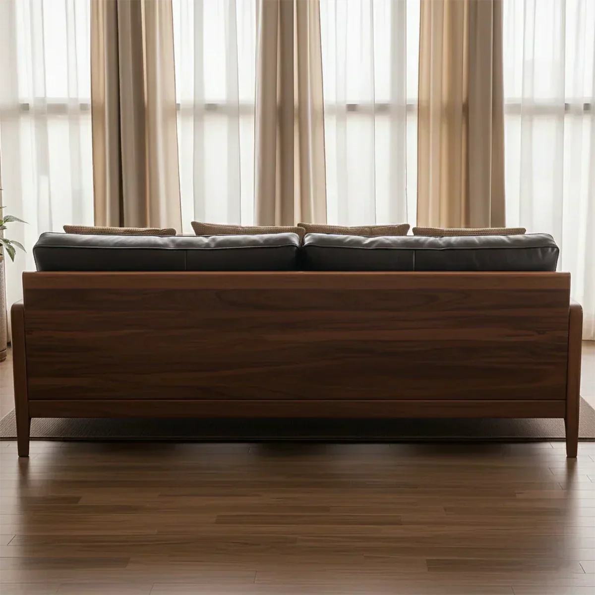 Handcrafted Solid Wood Leather Sofa – Premium Modern Design - Rustiracraft
