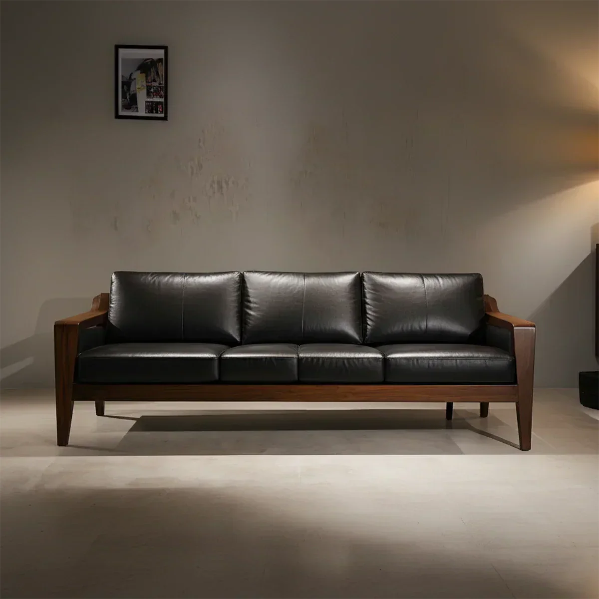 Handcrafted Solid Wood Leather Sofa – Premium Modern Elegance - Rustiracraft 