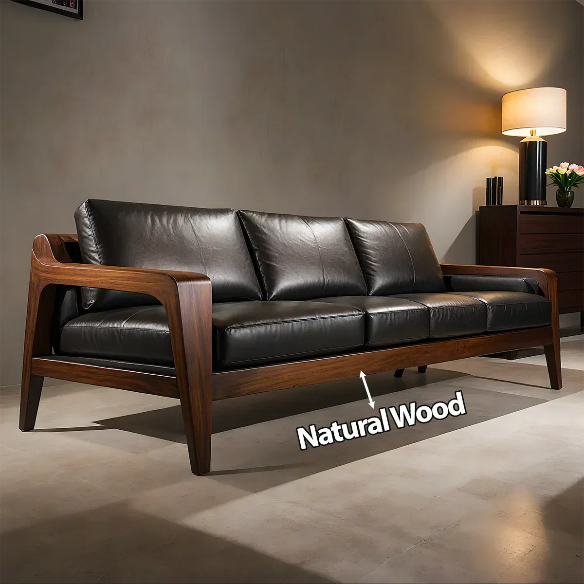 Handcrafted Solid Wood Leather Sofa – Premium Modern Elegance - Rustiracraft 