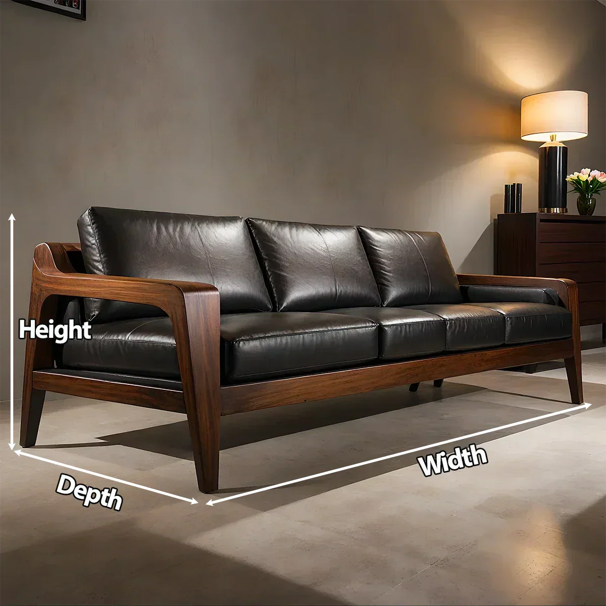 Handcrafted Solid Wood Leather Sofa – Premium Modern Elegance - Rustiracraft 