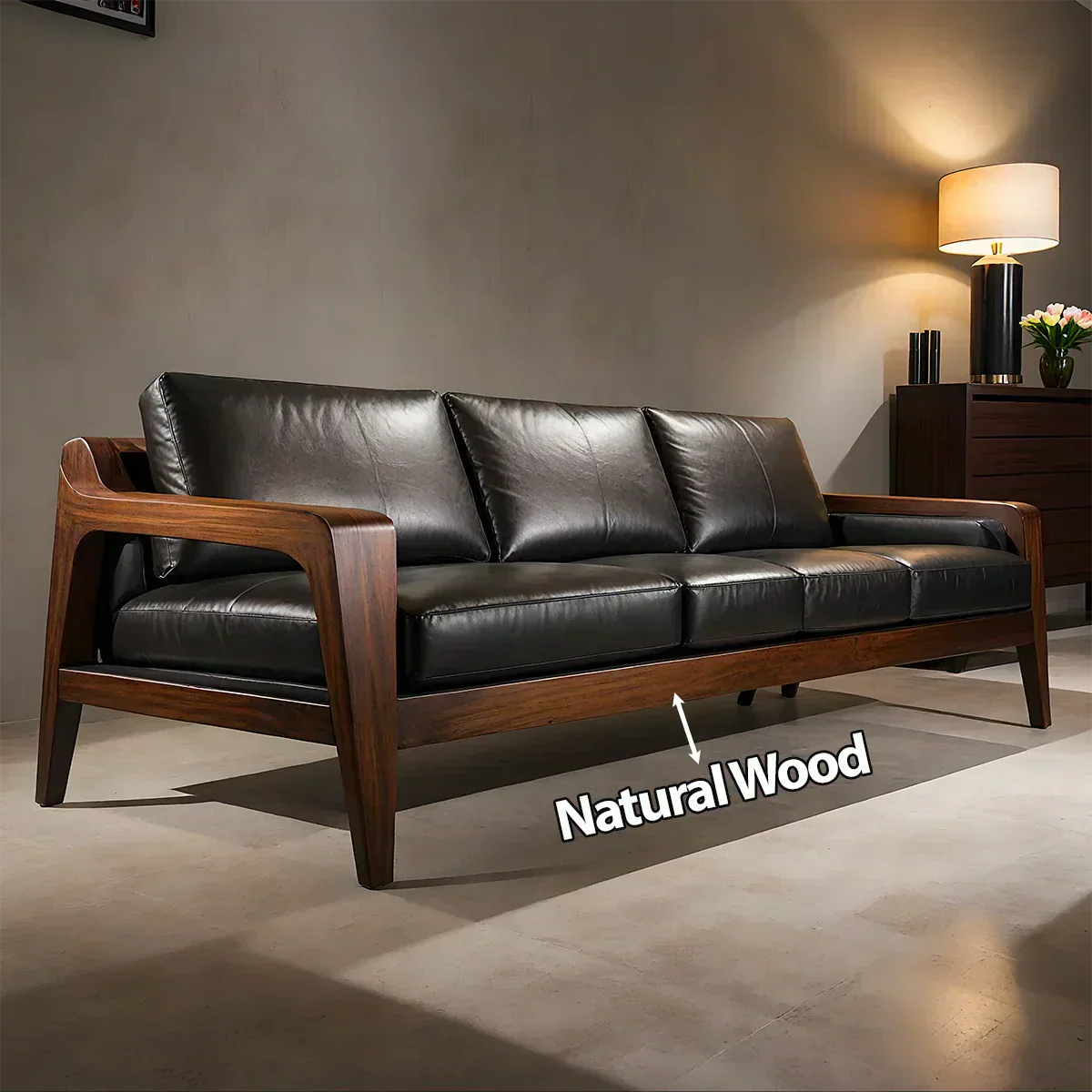 Handcrafted Solid Wood Leather Sofa – Premium Modern Elegance - Rustiracraft