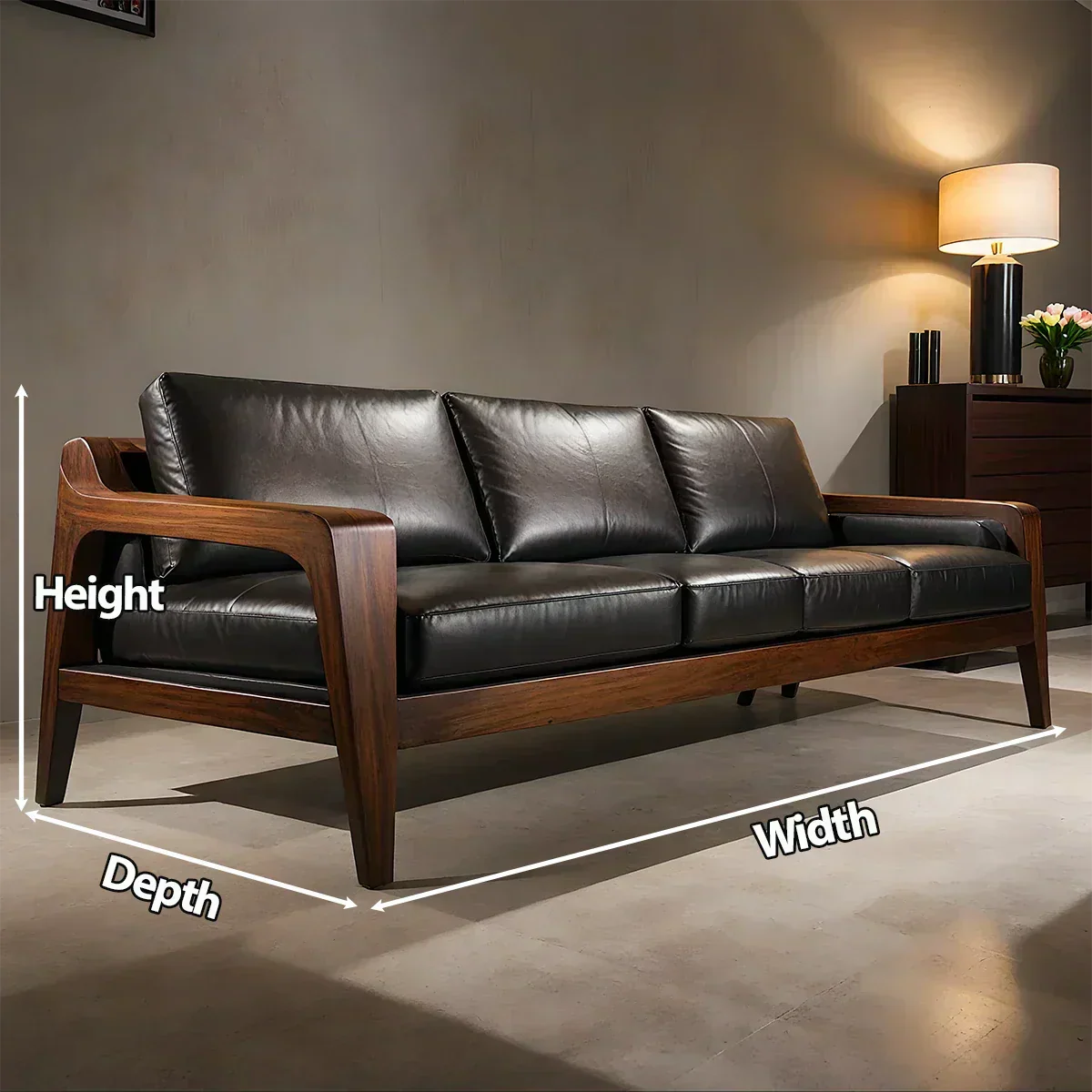 Handcrafted Solid Wood Leather Sofa – Premium Modern Elegance - Rustiracraft