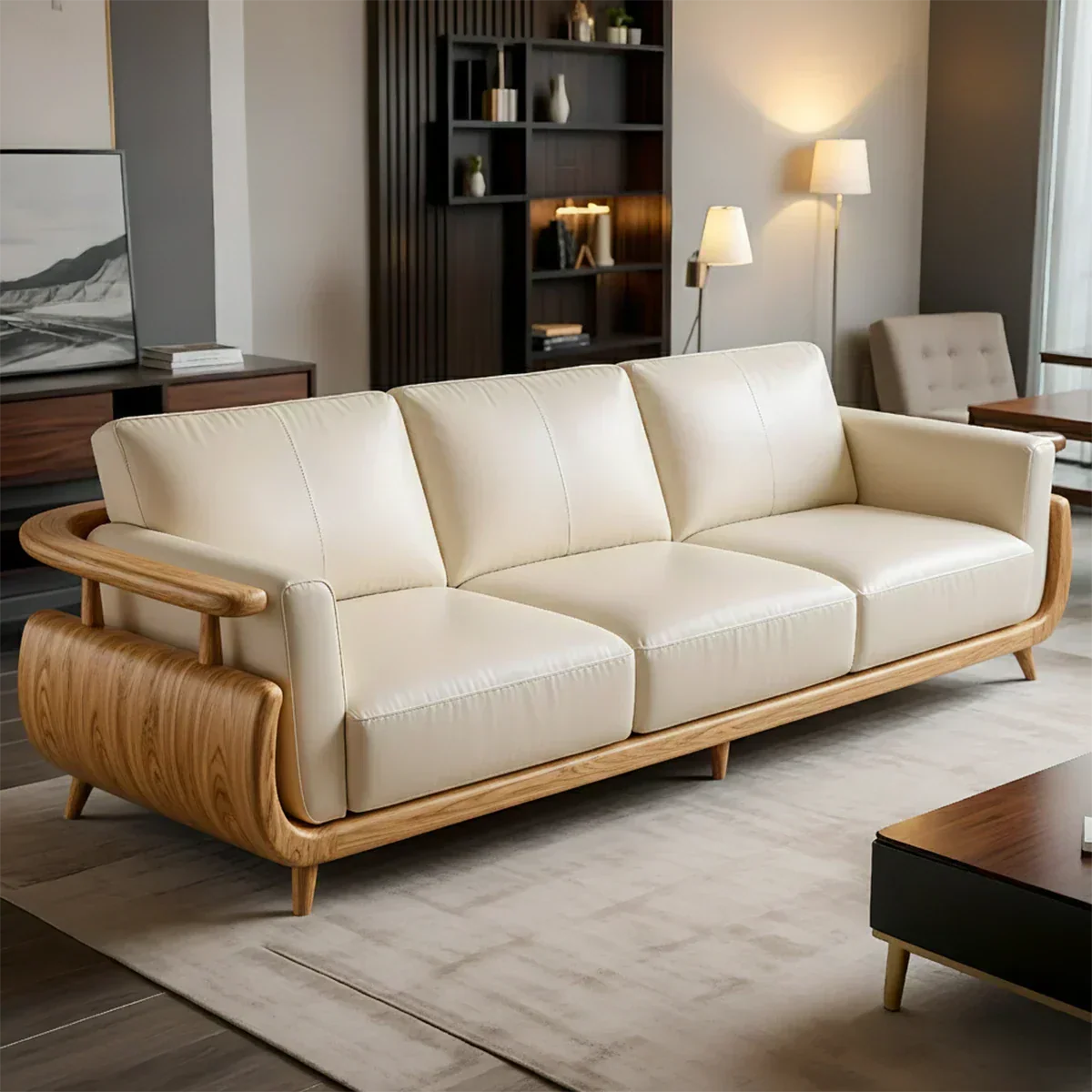 Handcrafted Solid Wood Leather Sofa – Rustic Modern Premium Design - Rustiracraft 