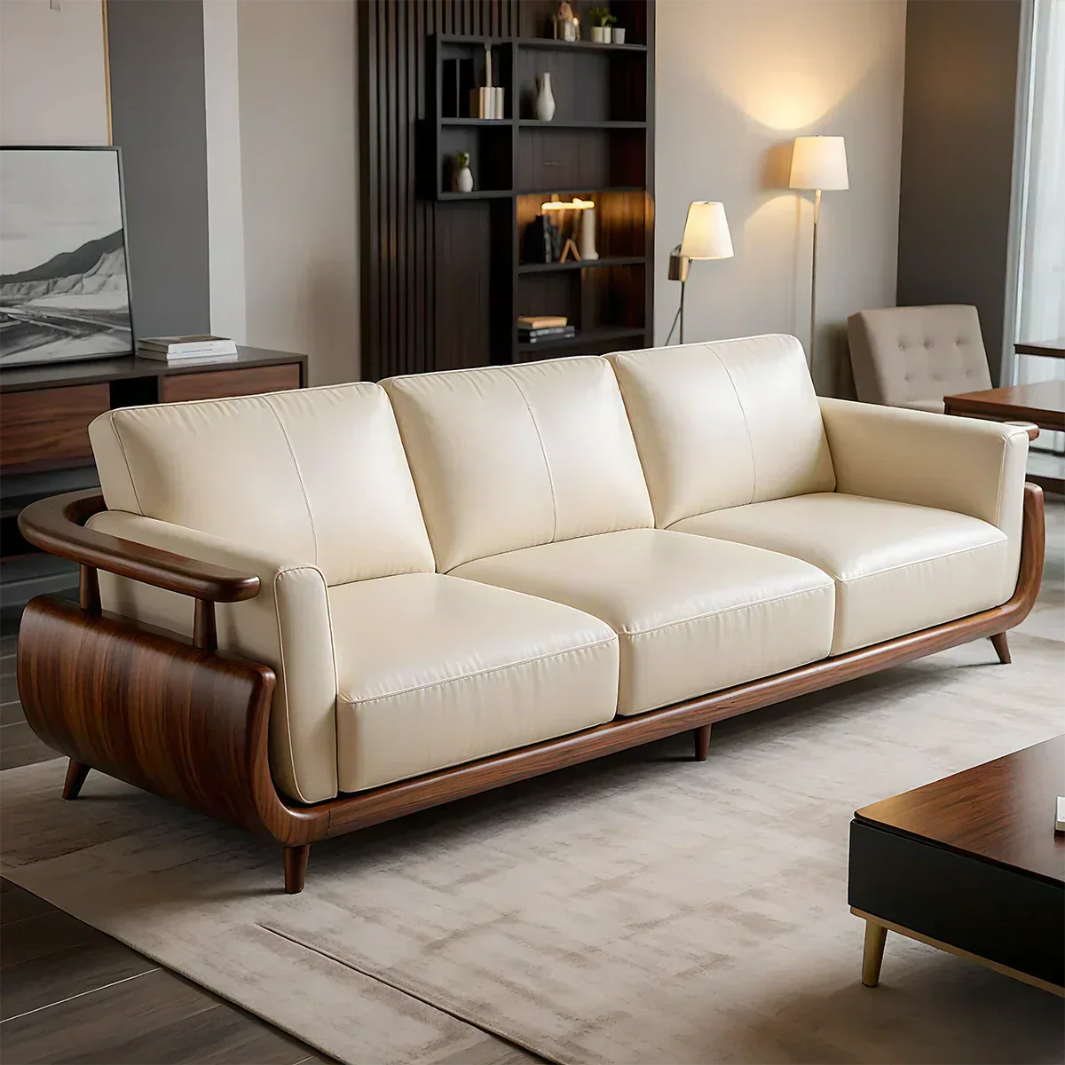 Handcrafted Solid Wood Leather Sofa – Rustic Modern Premium Design - Rustiracraft