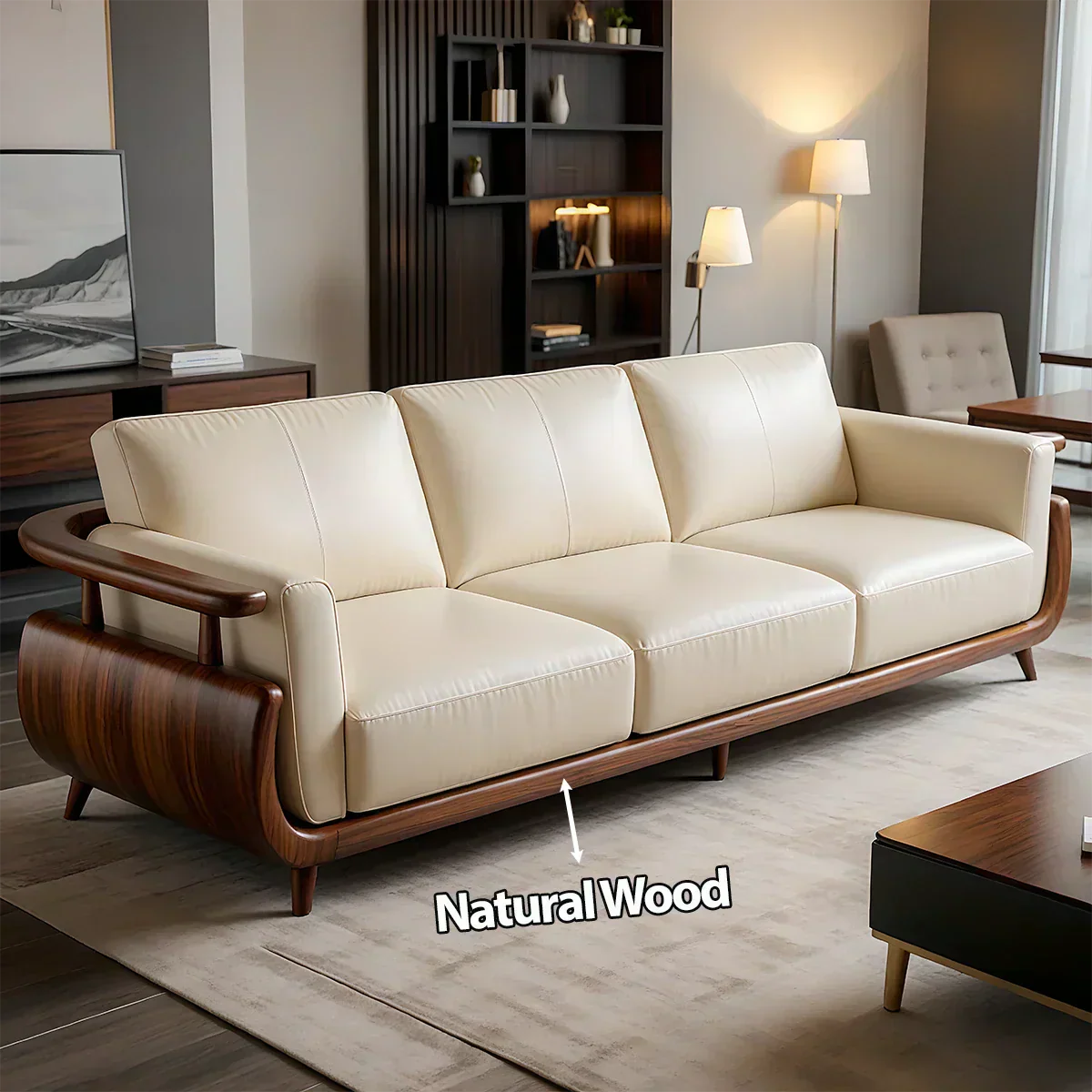 Handcrafted Solid Wood Leather Sofa – Rustic Modern Premium Design - Rustiracraft