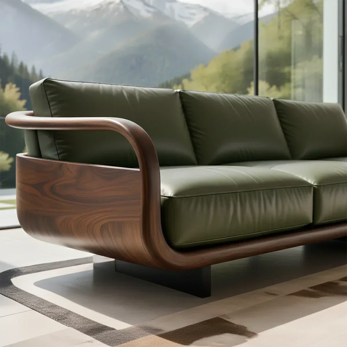 Handcrafted Solid Wood Leather Sofa – Rustic Natural Wood Finish - Rustiracraft 