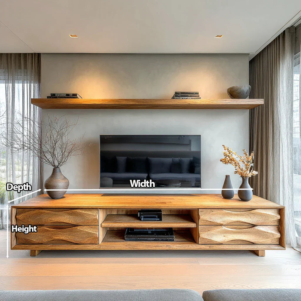 Handcrafted Solid Wood TV Stand with Sculpted Wave Drawers and Center Media Storage - Rustiracraft 