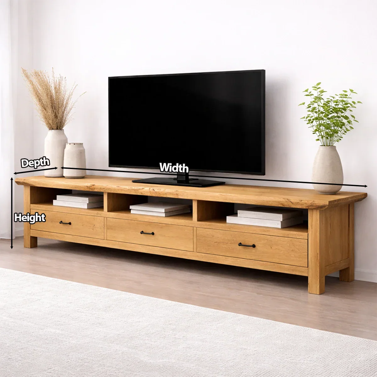 Handcrafted Solid Wood TV Stand with Spacious Drawers and Open Media Storage - Rustiracraft 