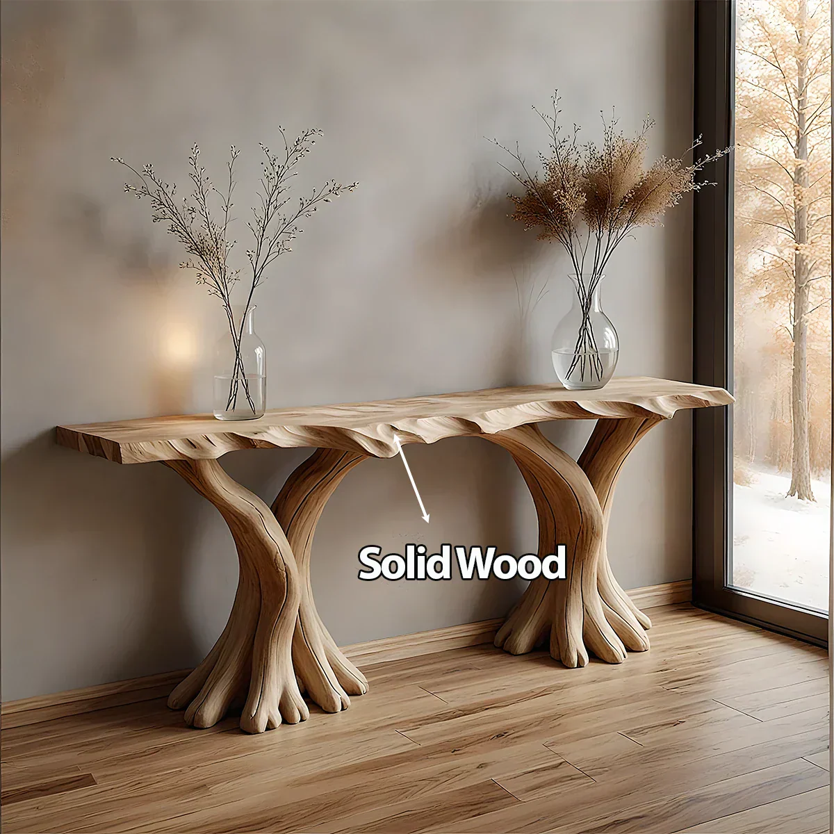 Handcrafted Solid Wood Triple-Root Sculptural Console Table - Rustiracraft