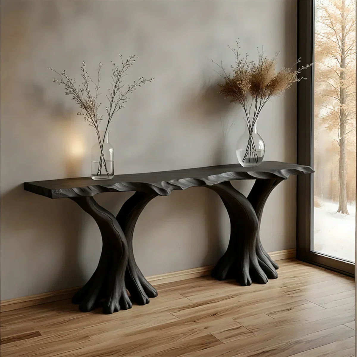 Handcrafted Solid Wood Triple-Root Sculptural Console Table - Rustiracraft