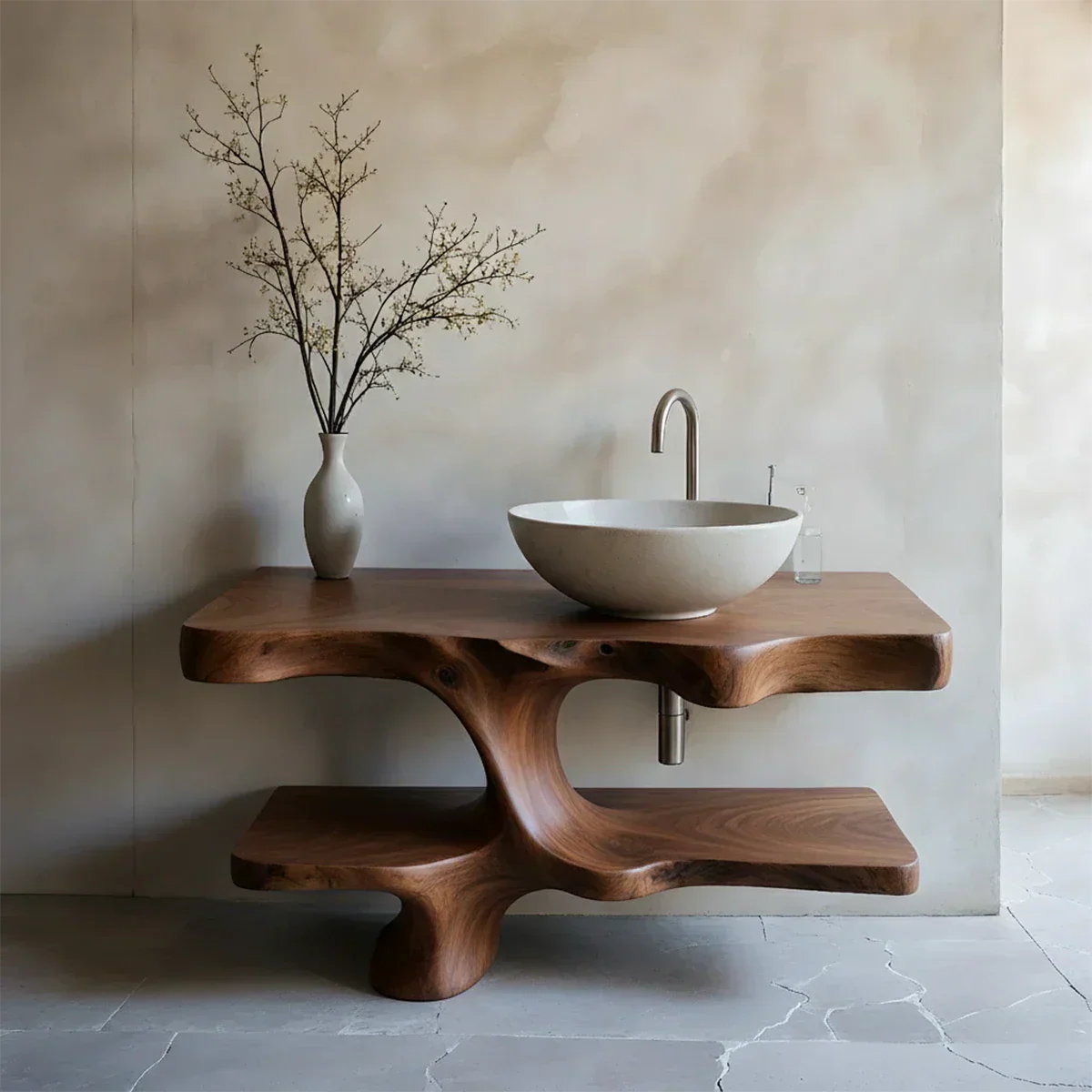 Handcrafted Solid Wood Vanity with Organic Branch Form - Rustiracraft 